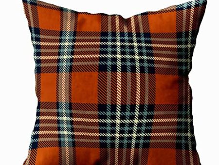 TOMKEY THROW PILLOW COVERS, HIDDEN ZIPPERED 16X16INCH PLAID PATTERN IN SIENNA RED DARK NAVY DUSTY BLUE CREAM DECOR THROW COTTON PILLOW CASE CUSHION COVER FOR HOME DECOR Online now