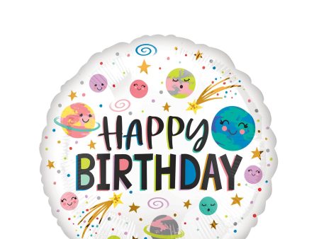 Smiling Galaxy Happy Birthday Foil Balloon 45cm on Sale