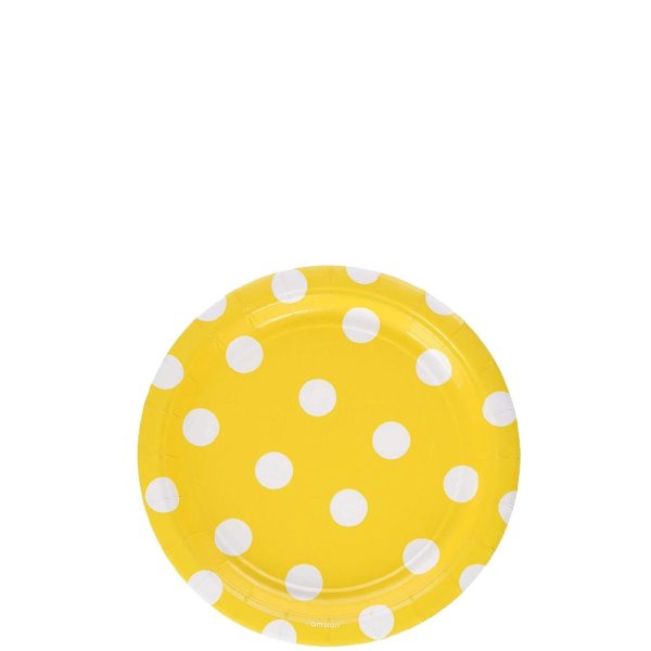 Yellow Sunshine Dots Round Party Paper Plates 7in 8pcs Discount