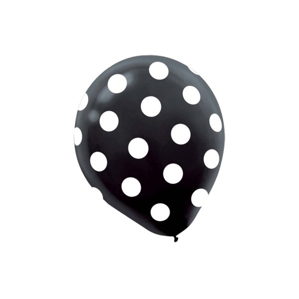 Black Dots Latex Balloons 12in, 6pcs Supply