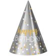 Silver & Gold Foil Party Cone Hats 7in, 12in Supply