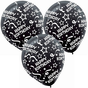 Black Birthday Confetti Latex Balloons 12in, 6pcs Online Sale