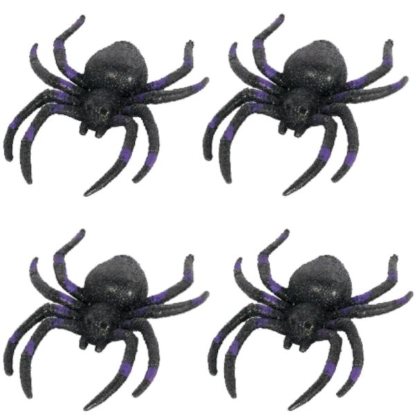 Cemetery Glitter Plastic Spiders 5.50in, 4pcs Supply