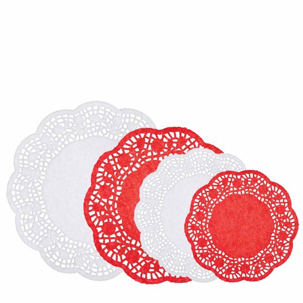 White & Red Paper Doilies 40pcs Online